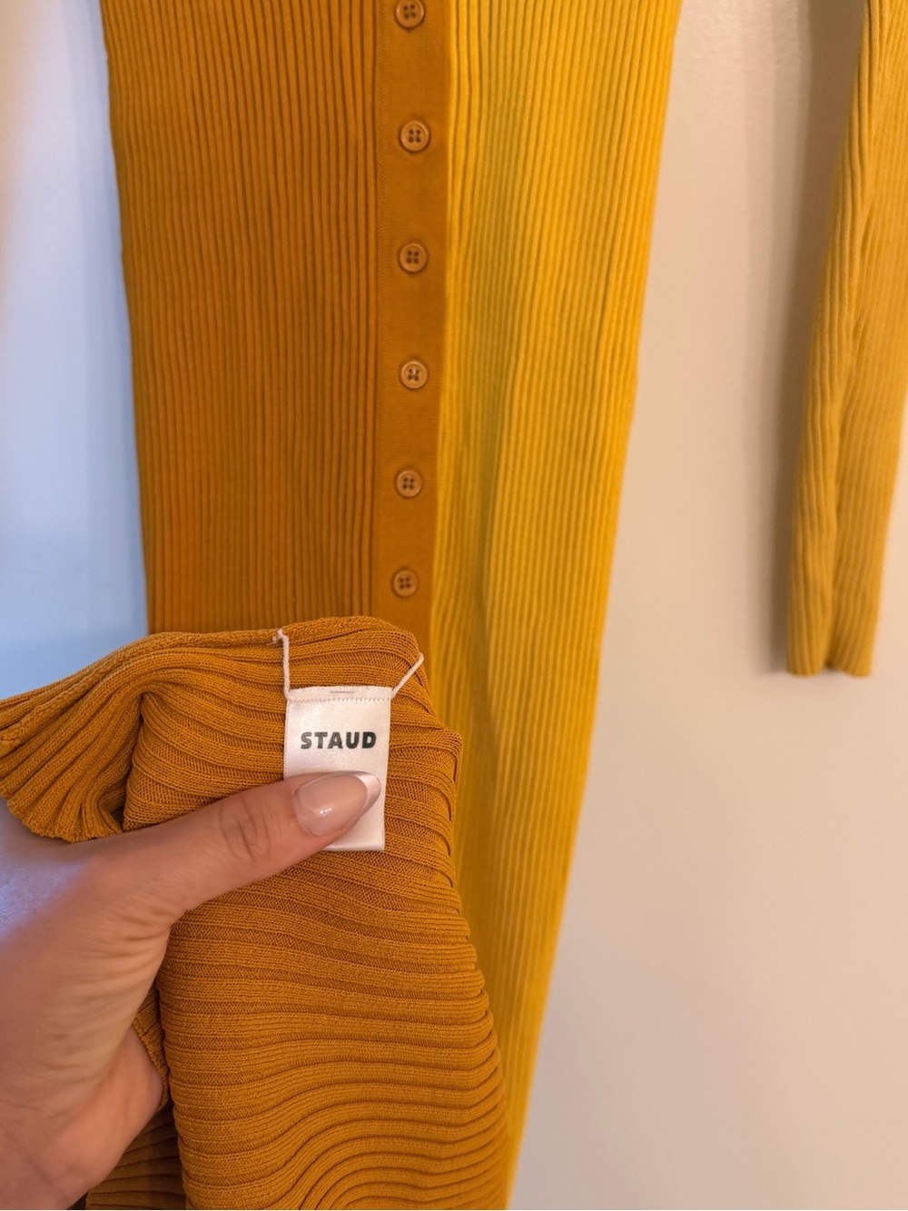 STAUD Two-Tone Ribbed Button-Front Maxi Dress or Cardigan in Honey Goldie M - Picture 6 of 10